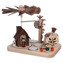 HODREWA Weihnachtspyramiden-Teelicht-Pyramide "Hexenhaus" mit Räucherkürbis