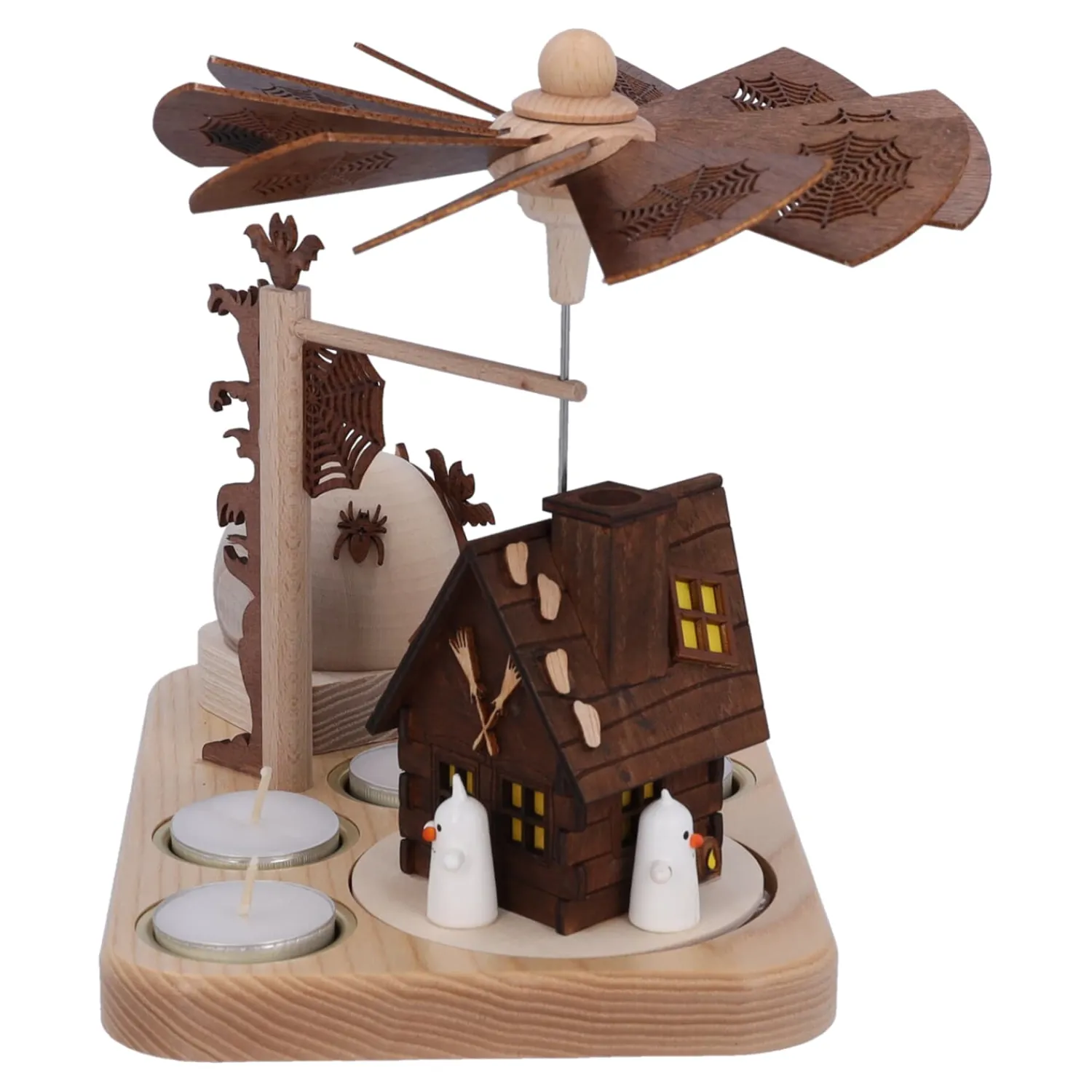 HODREWA Weihnachtspyramiden-Teelicht-Pyramide "Hexenhaus" mit Räucherkürbis