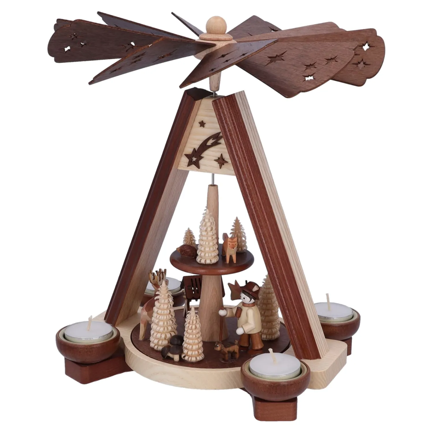 HODREWA Weihnachtspyramiden-Teelicht-Pyramide "Jäger im Wald"