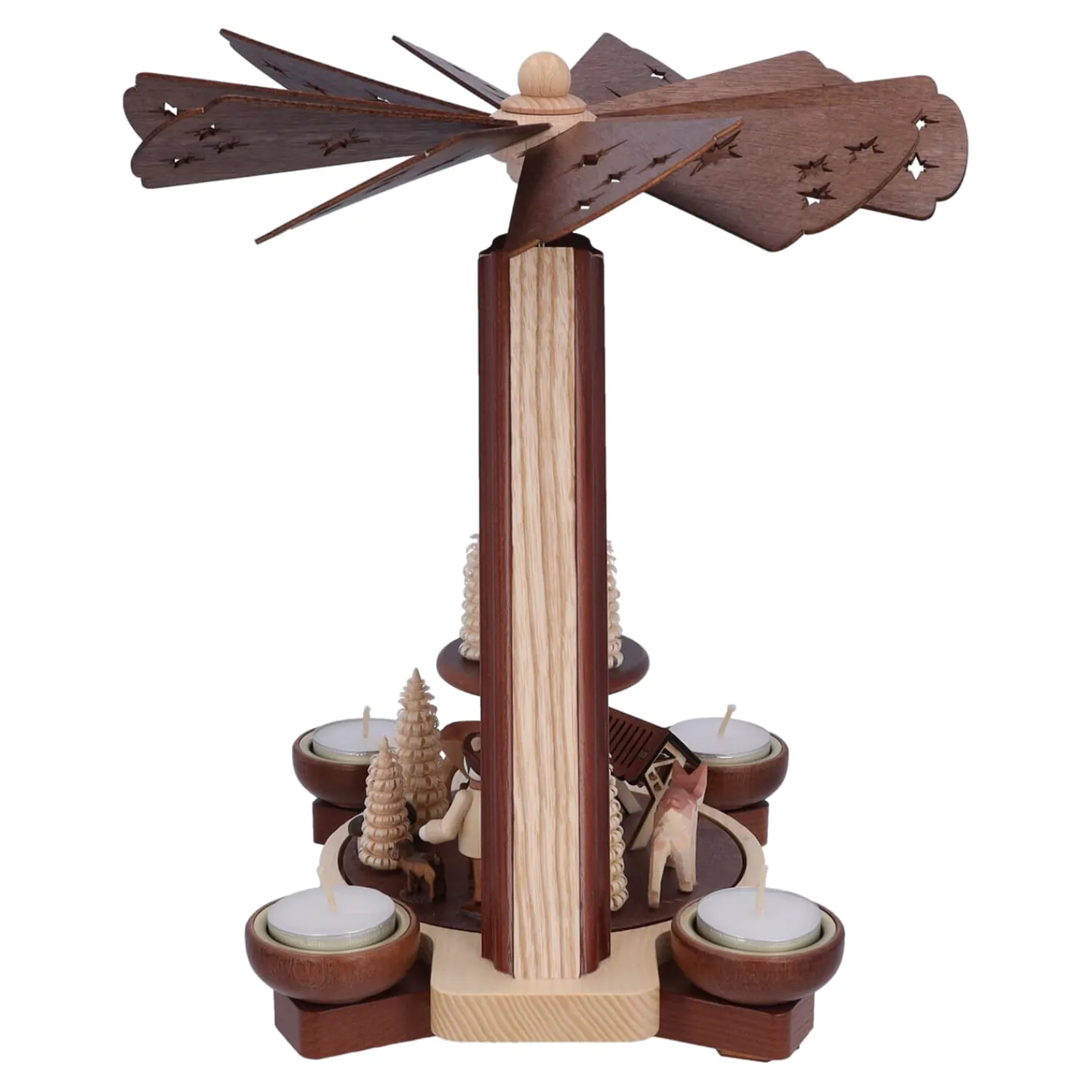 HODREWA Weihnachtspyramiden-Teelicht-Pyramide "Jäger im Wald"