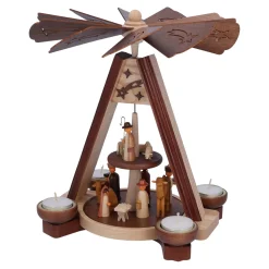 HODREWA Weihnachtspyramiden-Teelicht-Pyramide "Krippe mit Hirte"