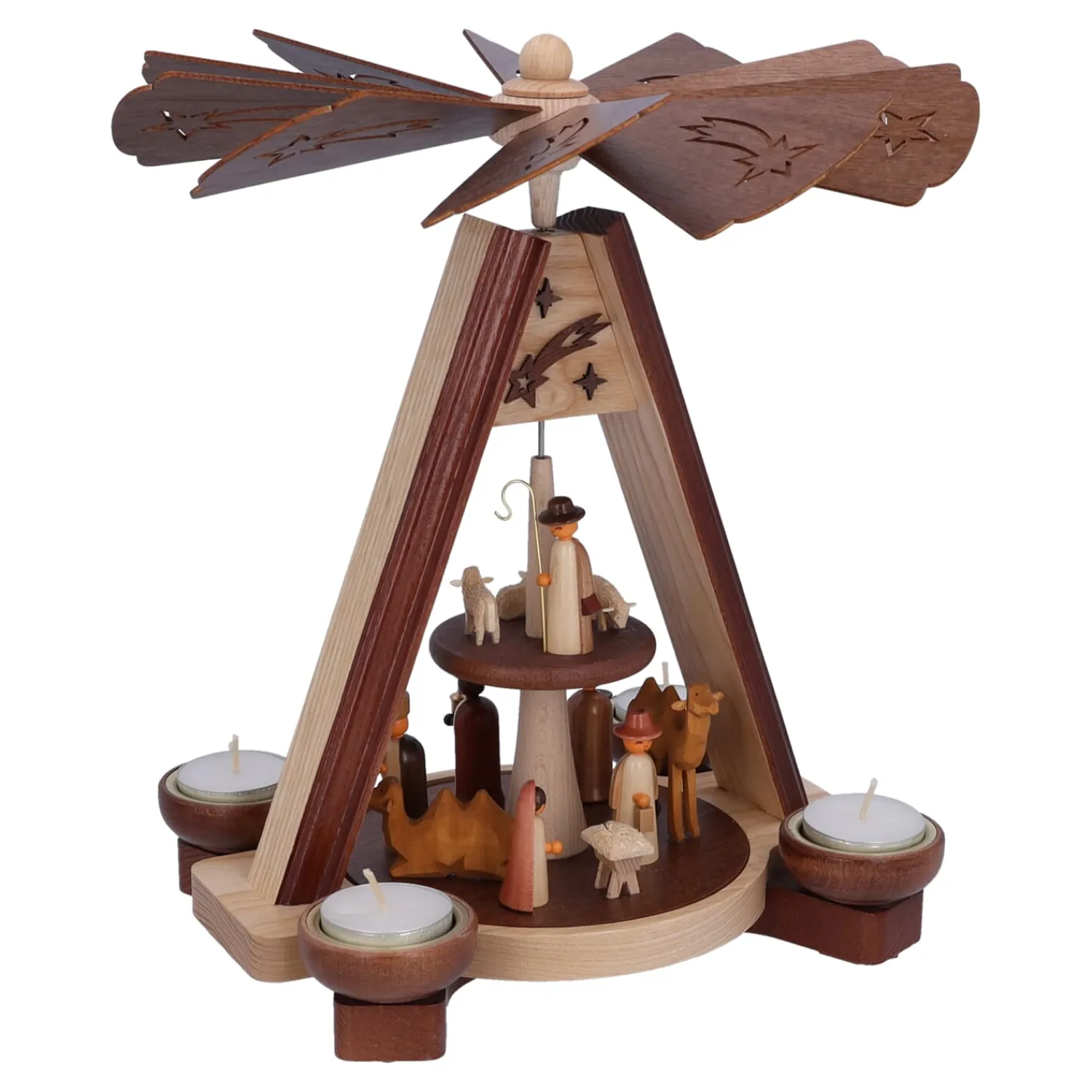 HODREWA Weihnachtspyramiden-Teelicht-Pyramide "Krippe mit Hirte"