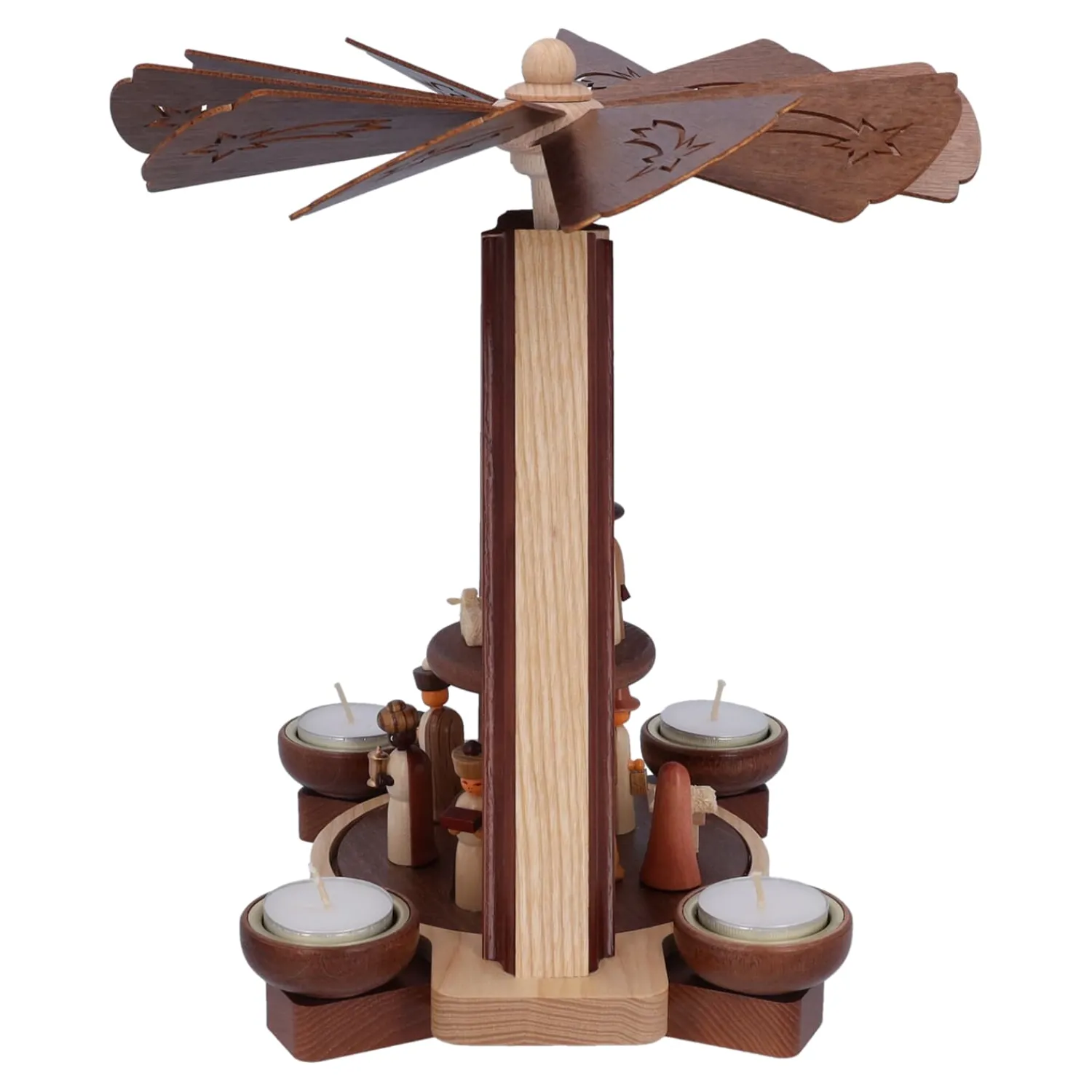 HODREWA Weihnachtspyramiden-Teelicht-Pyramide "Krippe mit Hirte"