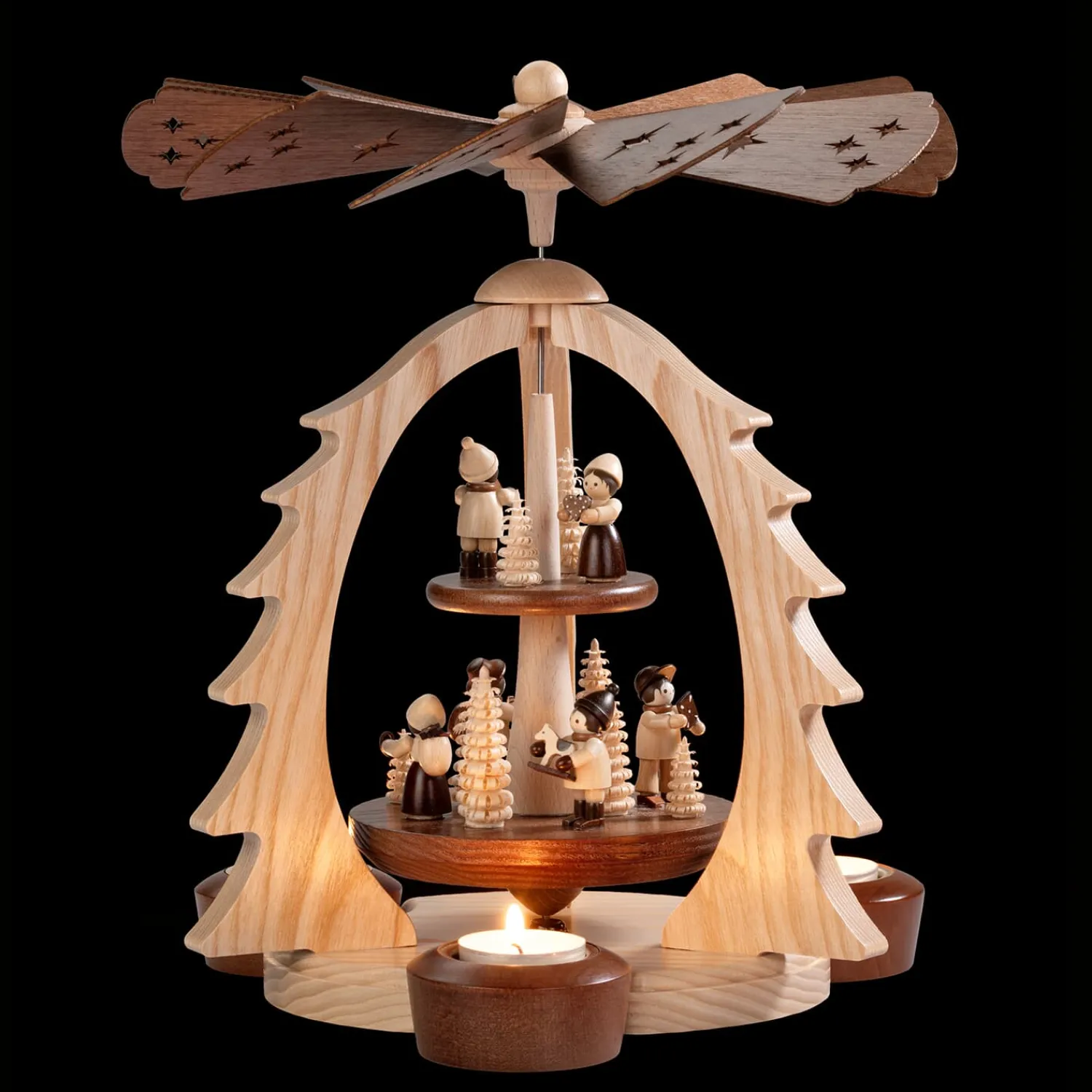 HODREWA Weihnachtspyramiden-Teelicht-Pyramide "Waldspaziergang"