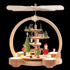 Weihnachtspyramiden-Teelicht-Pyramide Weihnachtsmann im Dorf