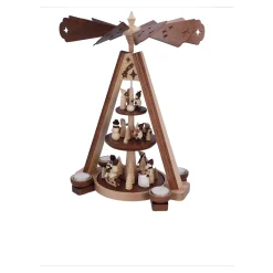 HODREWA Weihnachtspyramiden-Teelicht-Pyramide "Winterkinder im Wald"