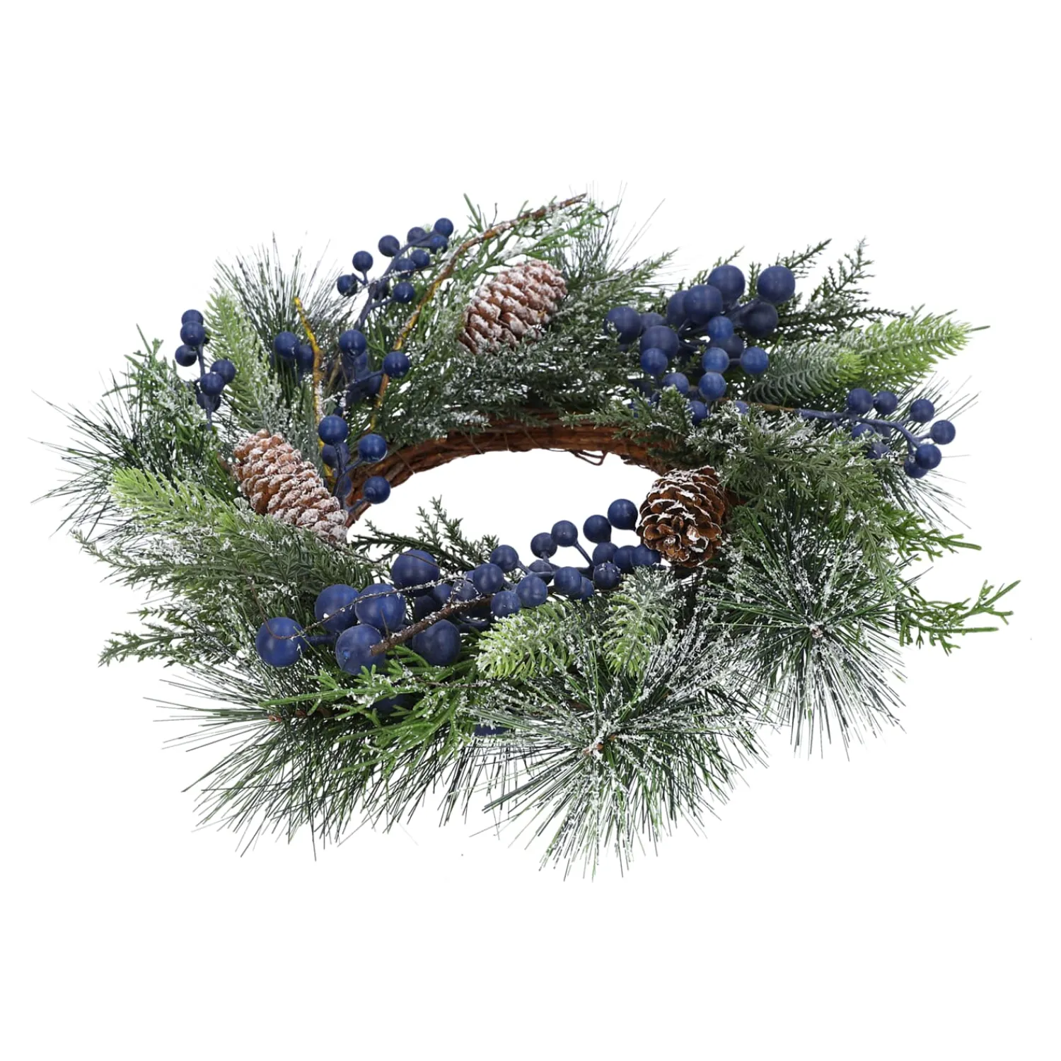 Adventsdeko & Kalender-Tür- oder Tischkranz mit blauen Beeren und Zapfen