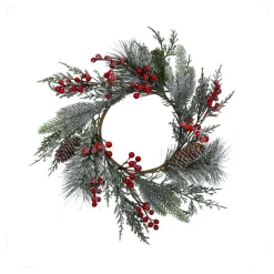 Adventsdeko & Kalender-Tür- oder Tischkranz mit roten Beeren und Zapfen