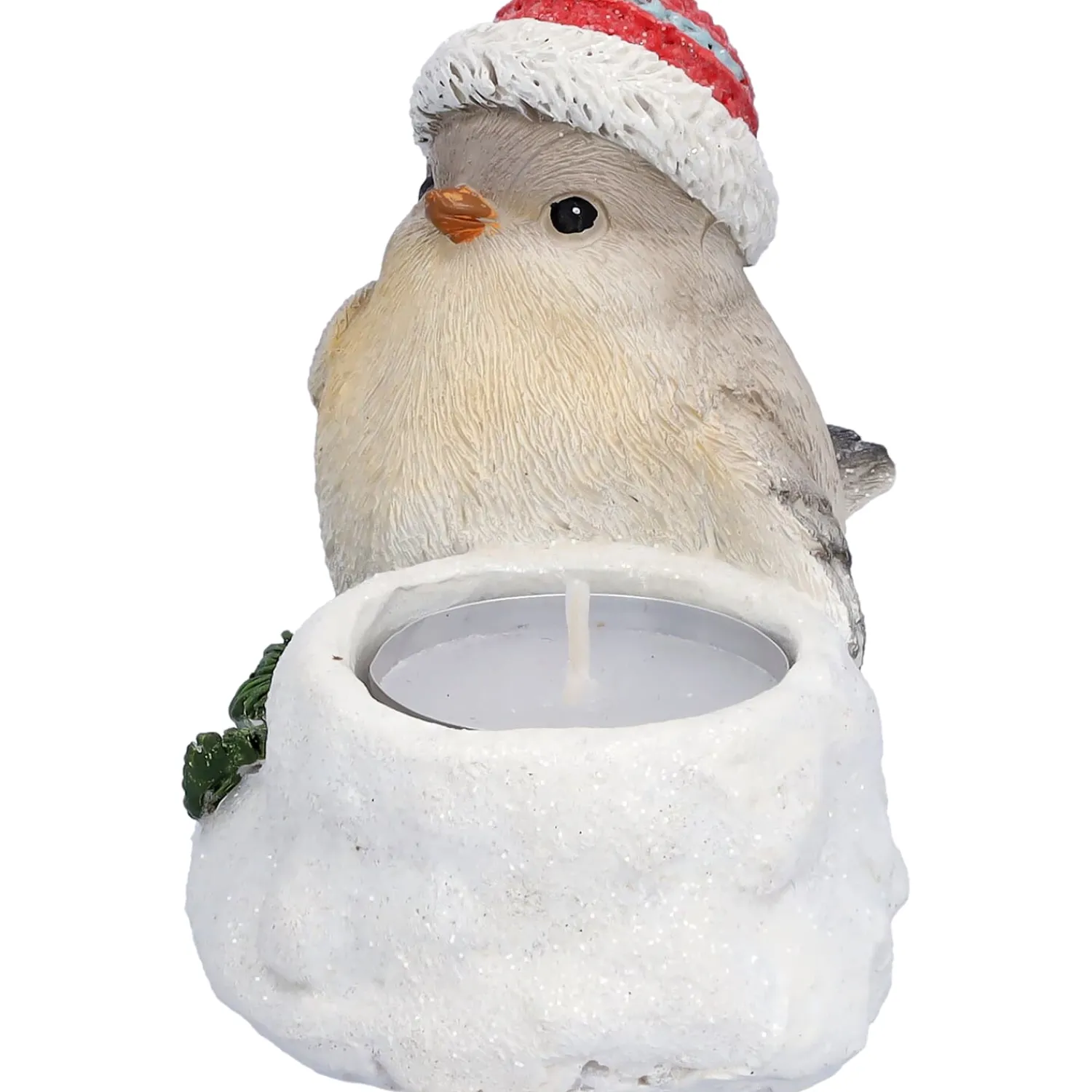 Standfiguren|Kerzen & Teelichthalter-Vogel mit roter Mütze, Teelichthalter