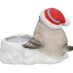 Standfiguren|Kerzen & Teelichthalter-Vogel mit roter Mütze, Teelichthalter