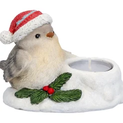 Standfiguren|Kerzen & Teelichthalter-Vogel mit roter Mütze, Teelichthalter