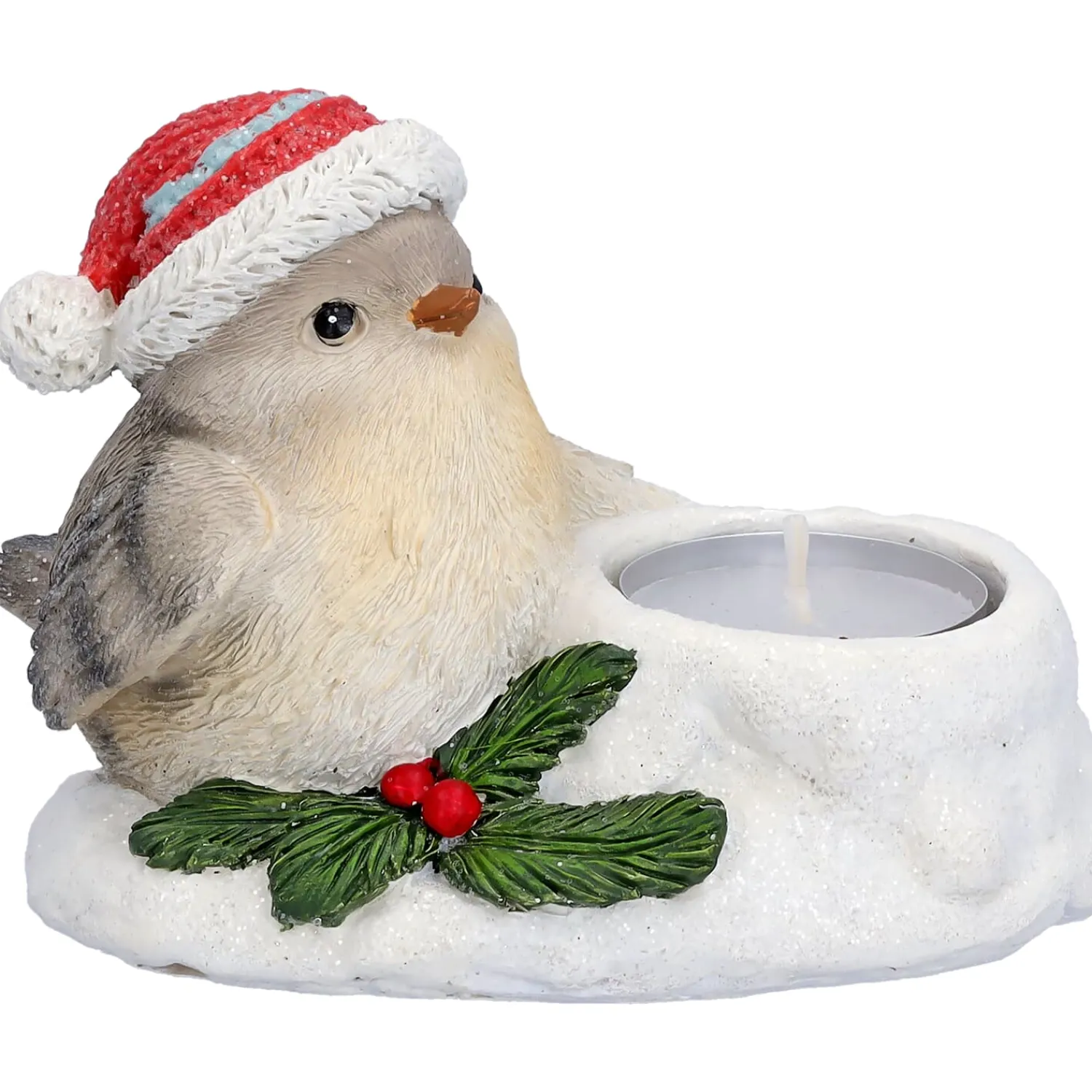 Standfiguren|Kerzen & Teelichthalter-Vogel mit roter Mütze, Teelichthalter