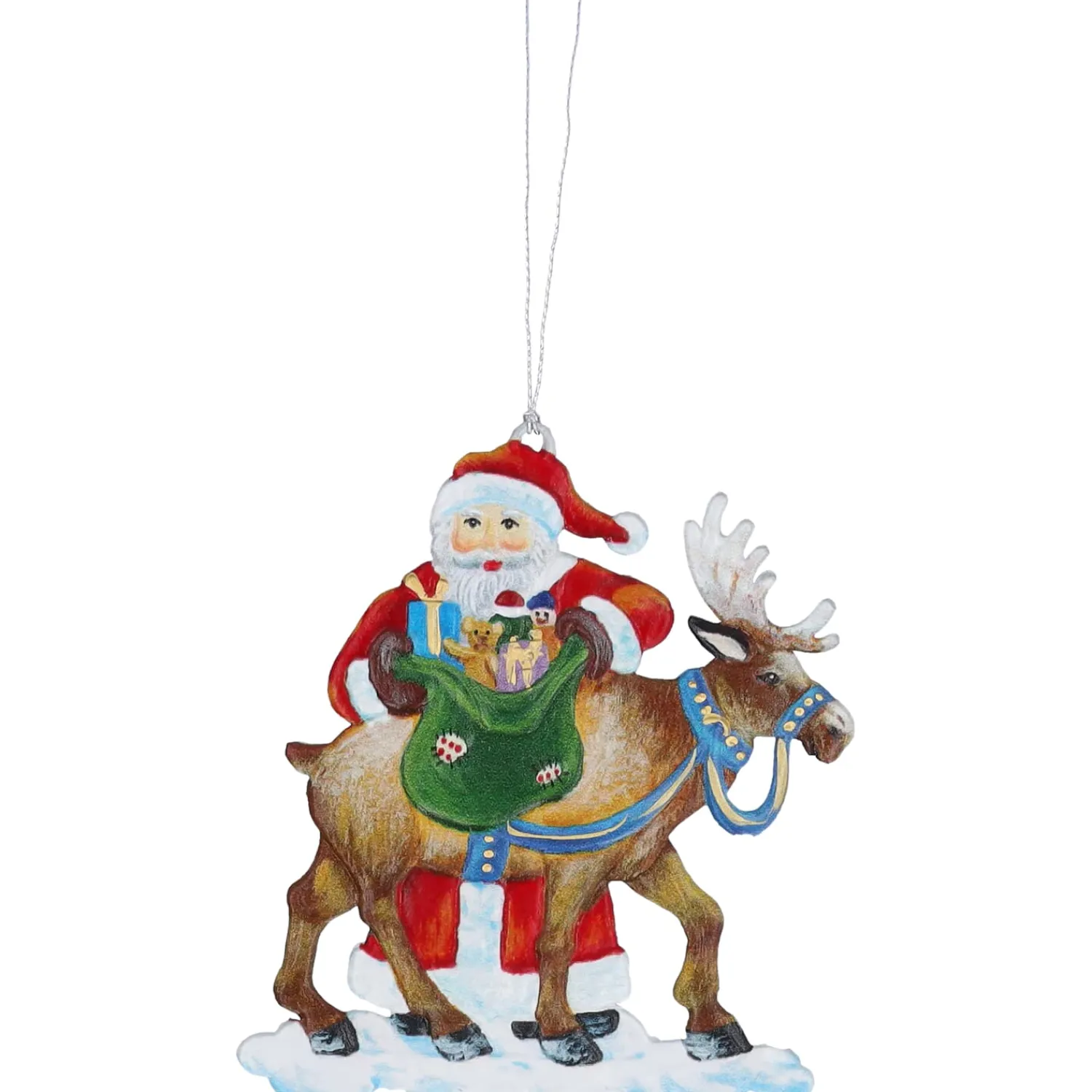 Käthes Original Baumschmuck Aus Zinn-Weihnachtsmann mit Rentier, Zinn-Baumbehang