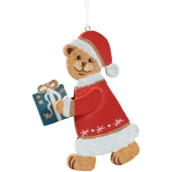 Käthes Original Christbaumschmuck Holz-Weihnachtsteddy mit Geschenk