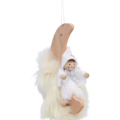 Käthes Original Käthes Original Figuren|Christbaumschmuck Holz-Weihnachtswichtel auf Mond, weiß, Holz-Baumbehang