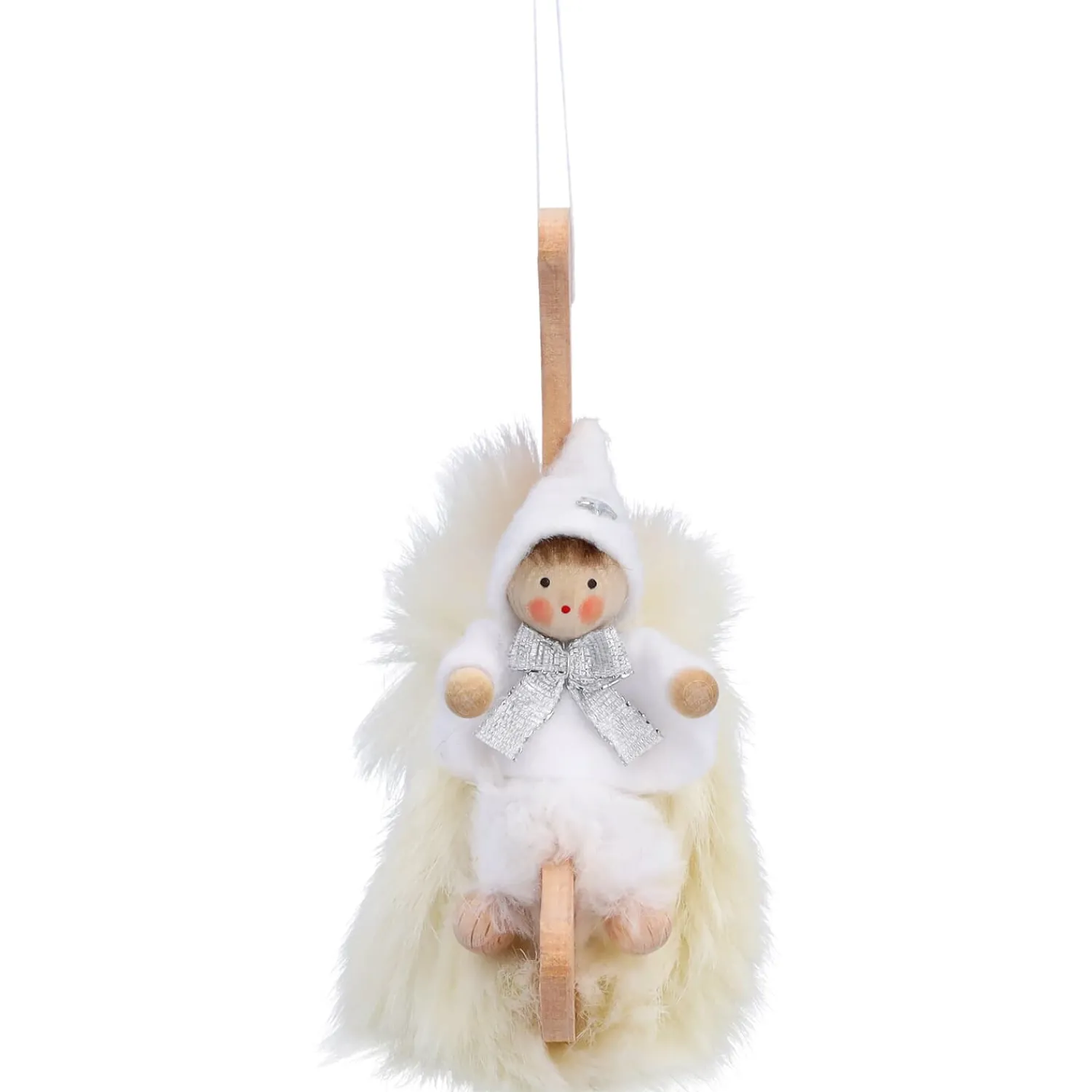 Käthes Original Käthes Original Figuren|Christbaumschmuck Holz-Weihnachtswichtel auf Mond, weiß, Holz-Baumbehang