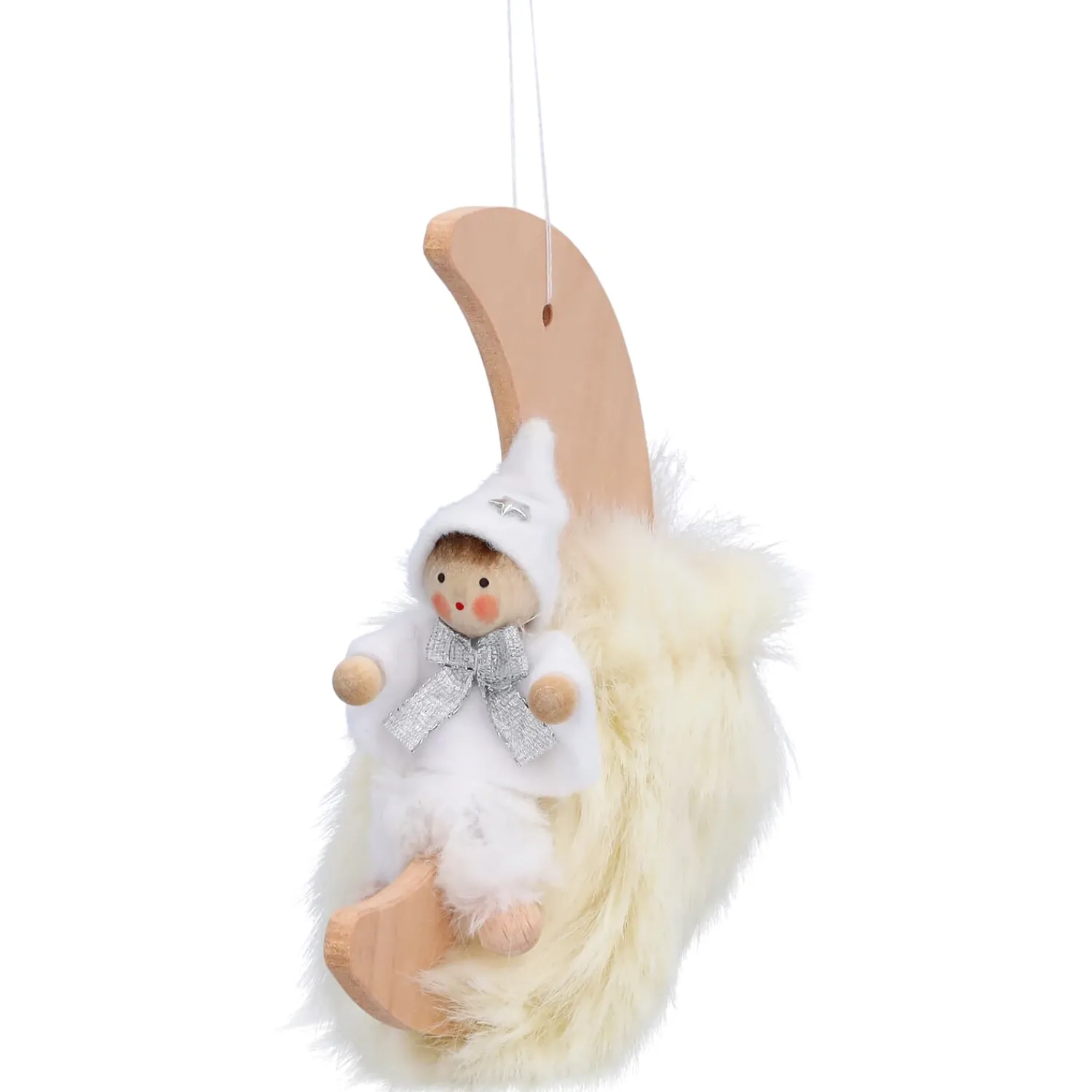 Käthes Original Käthes Original Figuren|Christbaumschmuck Holz-Weihnachtswichtel auf Mond, weiß, Holz-Baumbehang