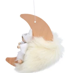 Käthes Original Käthes Original Figuren|Christbaumschmuck Holz-Weihnachtswichtel auf Mond, weiß, Holz-Baumbehang
