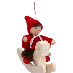 Käthes Original Käthes Original Figuren|Christbaumschmuck Holz-Weihnachtswichtel auf Schaukelpferd, rot, Holz-Baumbehang