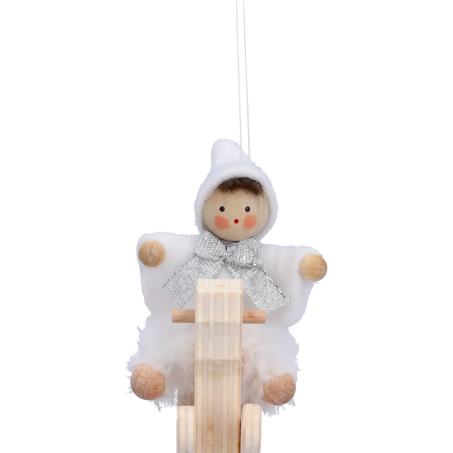 Käthes Original Christbaumschmuck Holz|Käthes Original Figuren-Weihnachtswichtel auf Schaukelpferd, weiß, Holz-Baumbehang