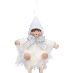 Käthes Original Käthes Original Figuren|Christbaumschmuck Holz-Weihnachtswichtel auf Schlitten, weiß, Holz-Baumbehang