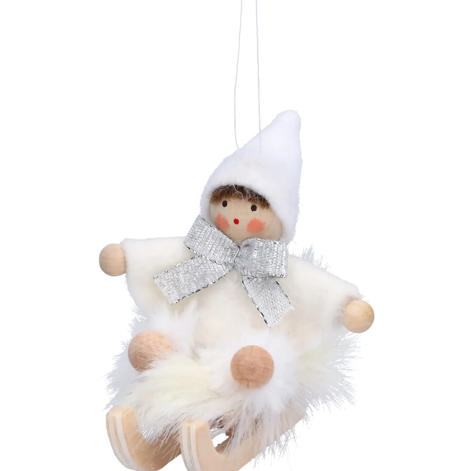 Käthes Original Käthes Original Figuren|Christbaumschmuck Holz-Weihnachtswichtel auf Schlitten, weiß, Holz-Baumbehang