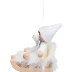 Käthes Original Käthes Original Figuren|Christbaumschmuck Holz-Weihnachtswichtel auf Schlitten, weiß, Holz-Baumbehang