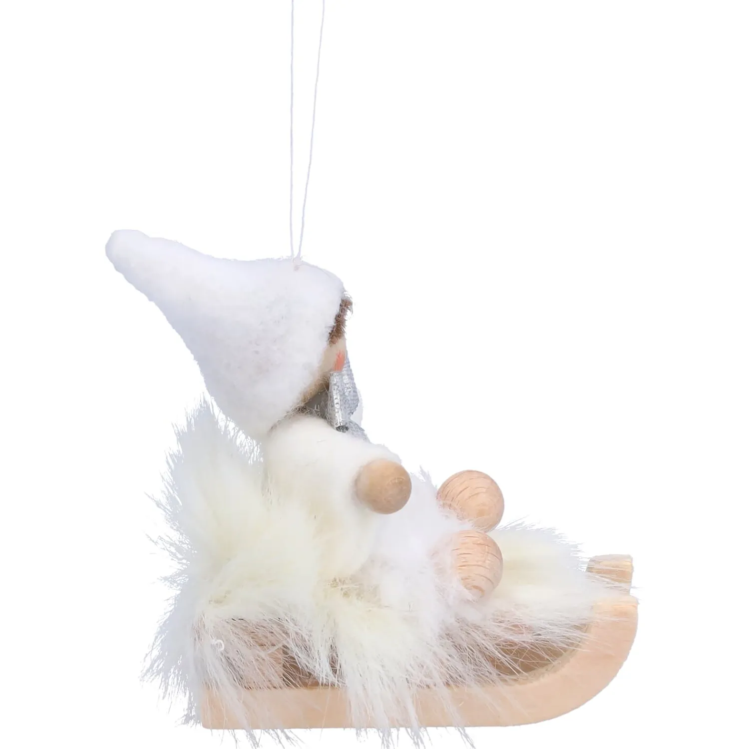 Käthes Original Käthes Original Figuren|Christbaumschmuck Holz-Weihnachtswichtel auf Schlitten, weiß, Holz-Baumbehang