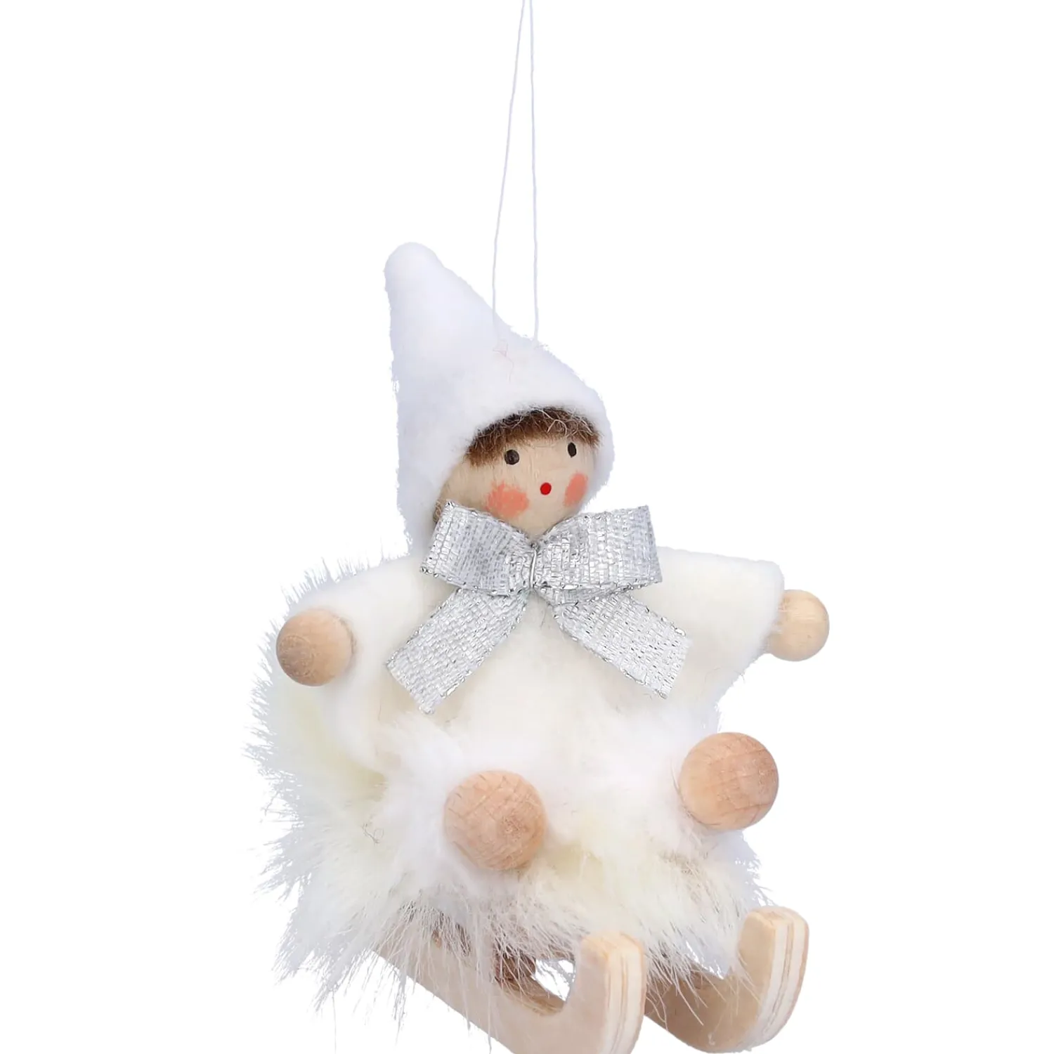 Käthes Original Käthes Original Figuren|Christbaumschmuck Holz-Weihnachtswichtel auf Schlitten, weiß, Holz-Baumbehang