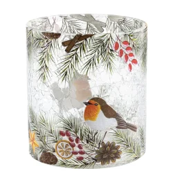 Kerzen & Teelichthalter-Windlicht "Rotkehlchen auf Weihnachtszweig", 10 cm