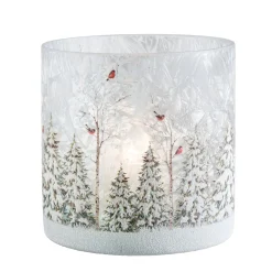 Kerzen & Teelichthalter-Windlicht "Winterwald mit Vögeln", 15 cm