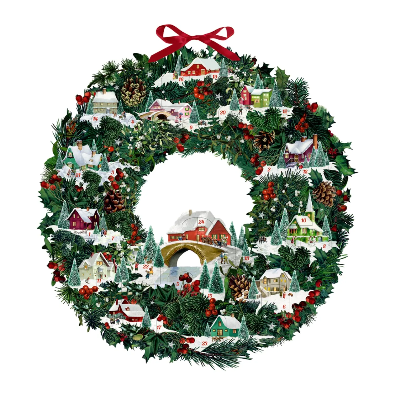 Adventsdeko & Kalender-Adventskalender "Weihnachtskranz mit Winterhäuschen"