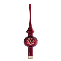 Christbaumspitzen-Baumspitze rot mit goldenen Sternen und Flocken