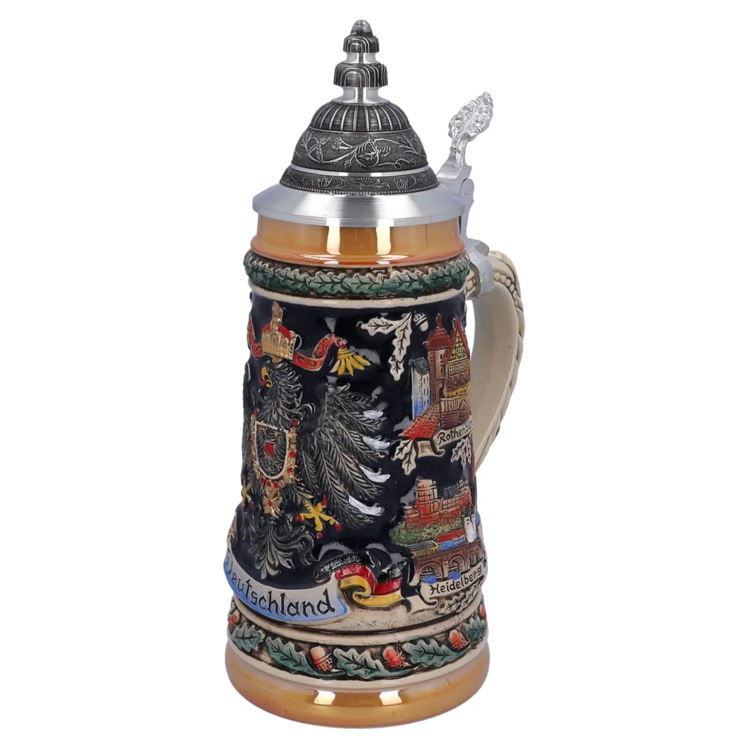 Bierkrüge|Deutschland Motive-Bierkrug mit Zinndeckel "Deutschland", bunt-schwarz, 0,5l