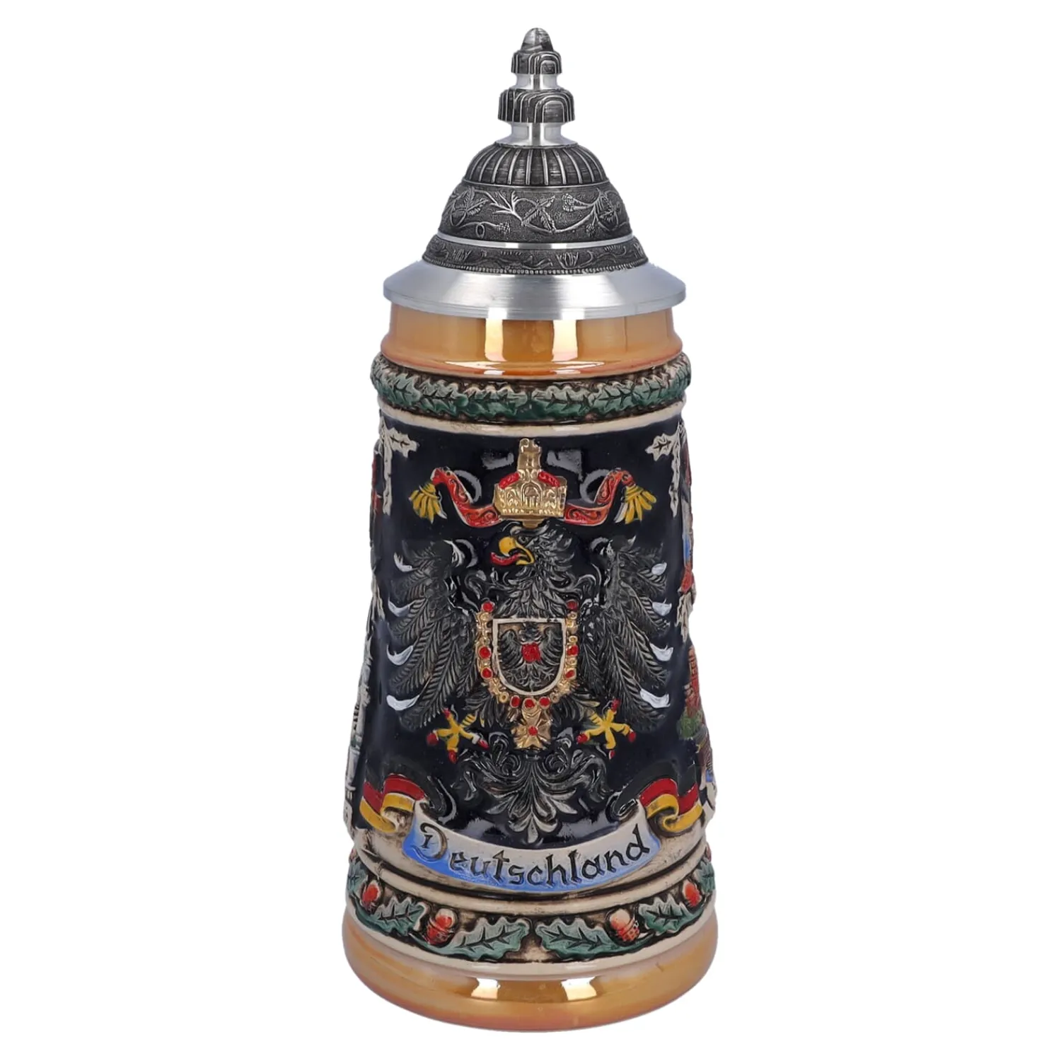 Bierkrüge|Deutschland Motive-Bierkrug mit Zinndeckel "Deutschland", bunt-schwarz, 0,5l