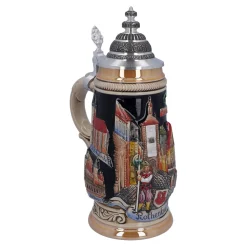 Bierkrüge|Rothenburg Motive-Bierkrug mit Zinndeckel 