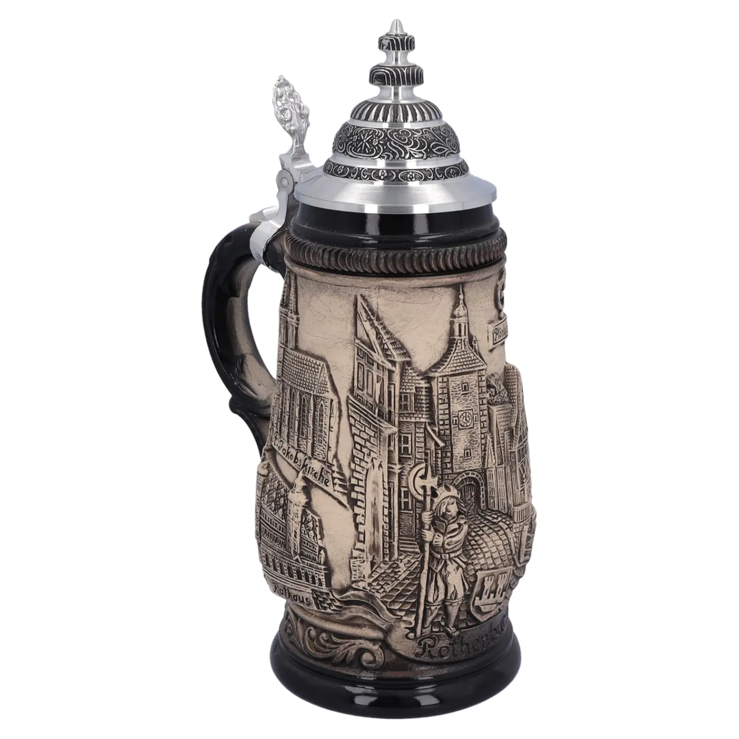 Bierkrüge|Rothenburg Motive-Bierkrug mit Zinndeckel "Rothenburg", natur, 0,5 Liter