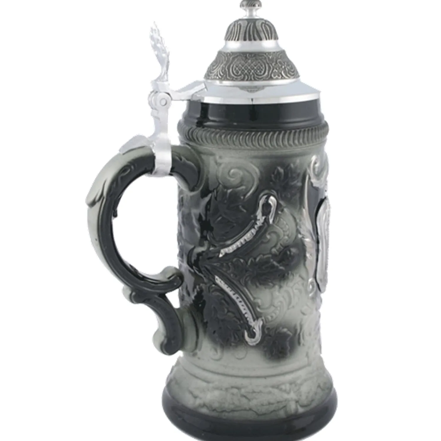 Bierkrüge|Rothenburg Motive-Bierkrug mit Zinndeckel "Stadtbild Rothenburg", schwarz, 0,5l