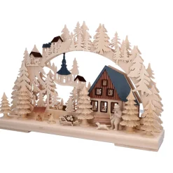 RATAGS Holzdesign Schwibbogen Weihnachten-3-D Schwibbogen "Holzfällerhaus", 230V mit USB A-Anschluss