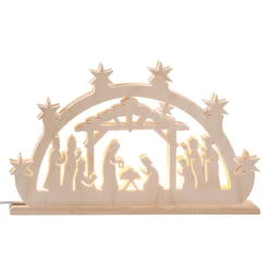 RATAGS Holzdesign Schwibbogen Weihnachten-Doppelschwibbogen "Heilige Nacht", 115V mit USB A-Anschluss