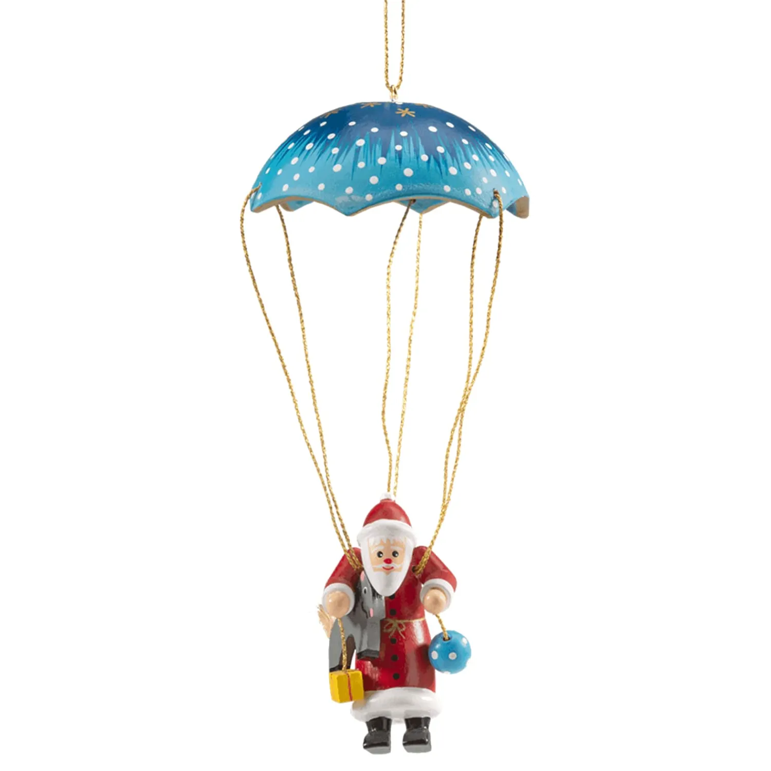 Käthes Original Christbaumschmuck Holz-Fallschirm mit Weihnachtsmann