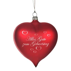 Weihnachtskugeln Aus Glas-Glasherz bordeauxrot matt "Alles Gute zum Geburtstag"