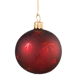 Weihnachtskugeln|Weihnachtskugeln Aus Glas-Glaskugel bordeaux matt mit Sternen, 6cm