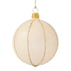 Weihnachtskugeln Aus Glas-Glaskugel champagner mit Glitzer und goldfarbenen Streifen, 8 cm