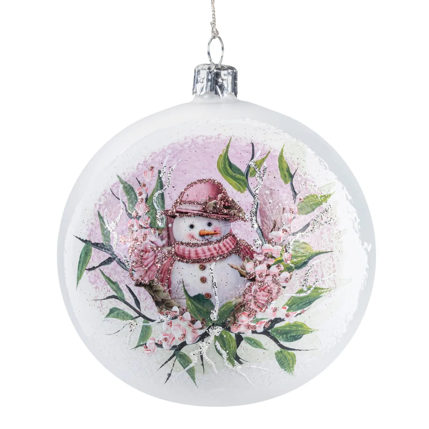 Weihnachtskugeln Aus Glas|Weihnachtskugeln-Glaskugel creme matt "Schneemann", 10 cm