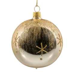 Weihnachtskugeln Aus Glas-Glaskugel gold mit Glitzer und Sternchen, 8 cm