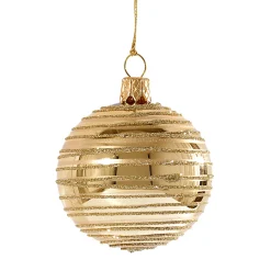 Weihnachtskugeln-Glaskugel gold mit goldenen Streifen, 8cm