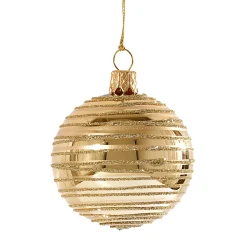 Weihnachtskugeln-Glaskugel gold mit goldenen Streifen, 6cm