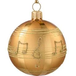 Weihnachtskugeln|Weihnachtskugeln Aus Glas-Glaskugel gold mit Noten, 10 cm