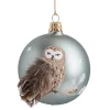 Weihnachtskugeln-Glaskugel grau matt Eule mit Federn, 7 cm